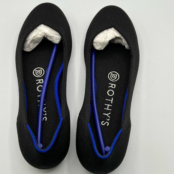 Rothys Womens 5.5 Ballet Flat Slip On Shoes Black Knit Round Toe Insoles New - Picture 15 of 16